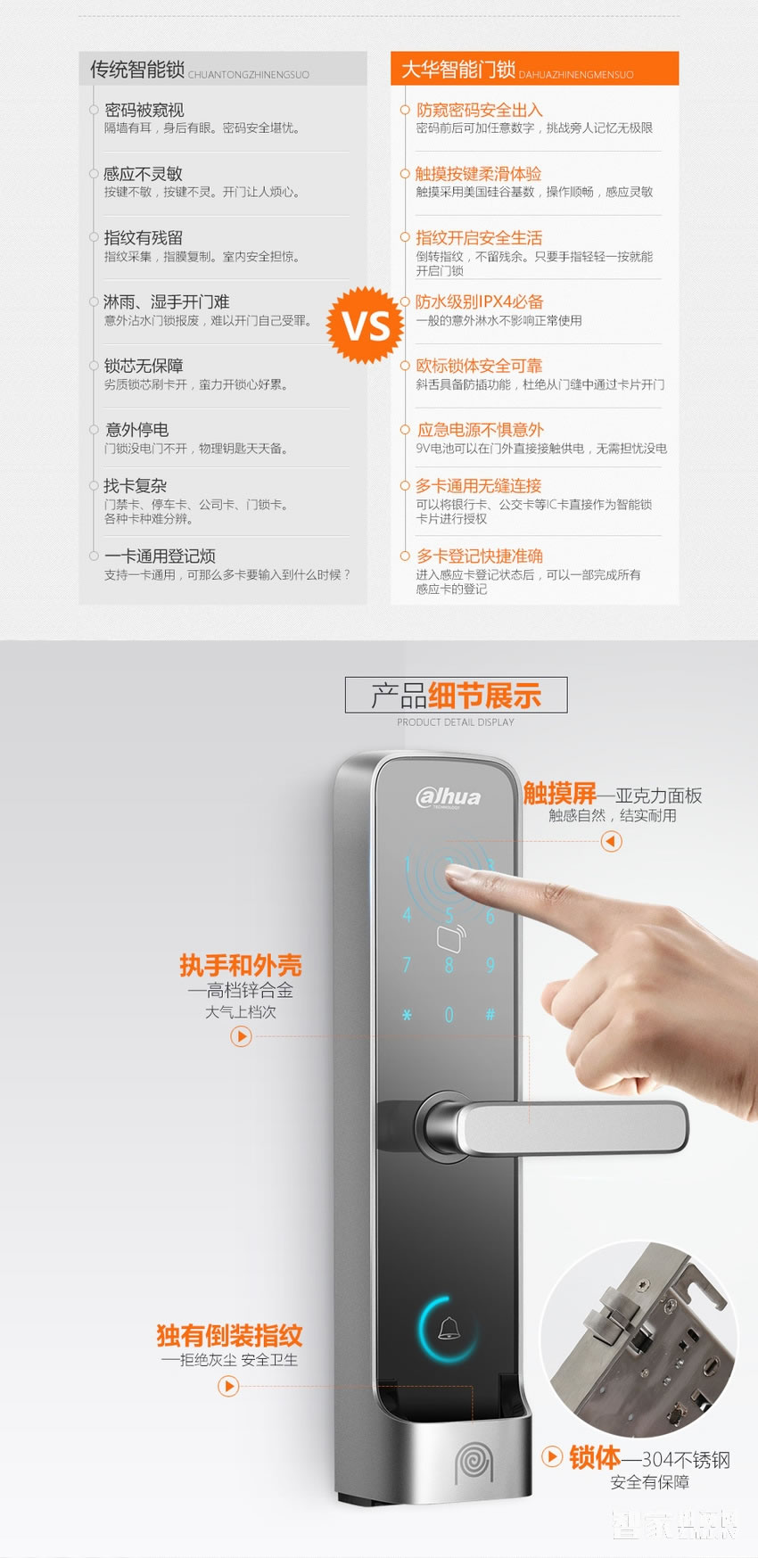 大华乐橙密码指纹锁 家用防盗电子锁