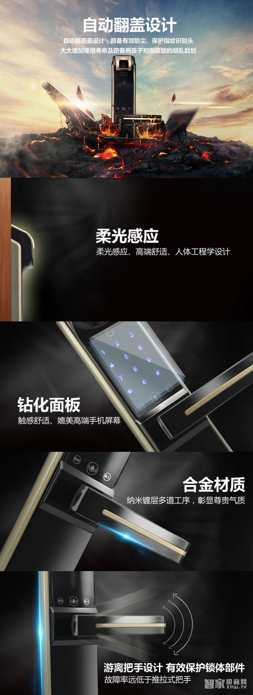 普泰升智能指纹锁 密码锁刷卡锁 防猫眼开启