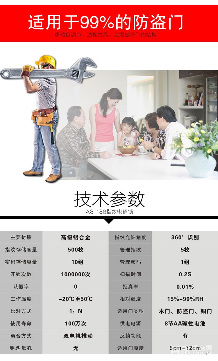 普泰升指纹密码锁 直板银色智能门锁
