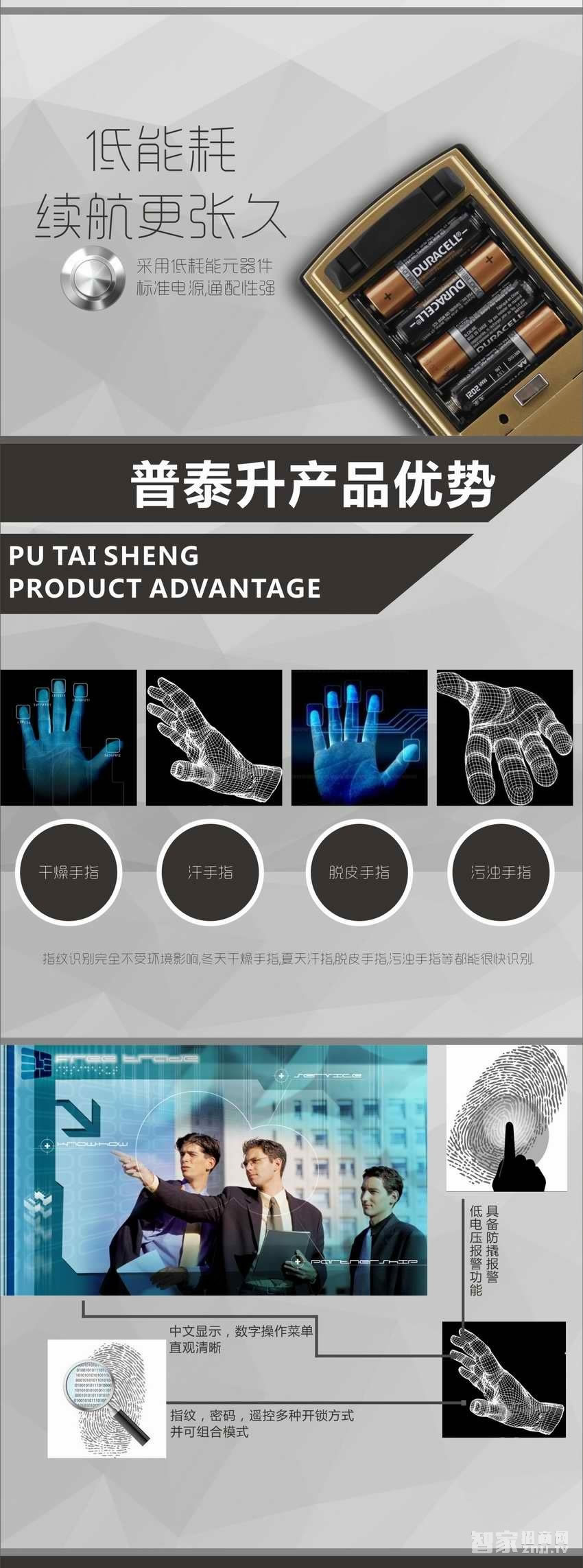 普泰升指纹锁 家用防盗门锁 半导体指纹锁