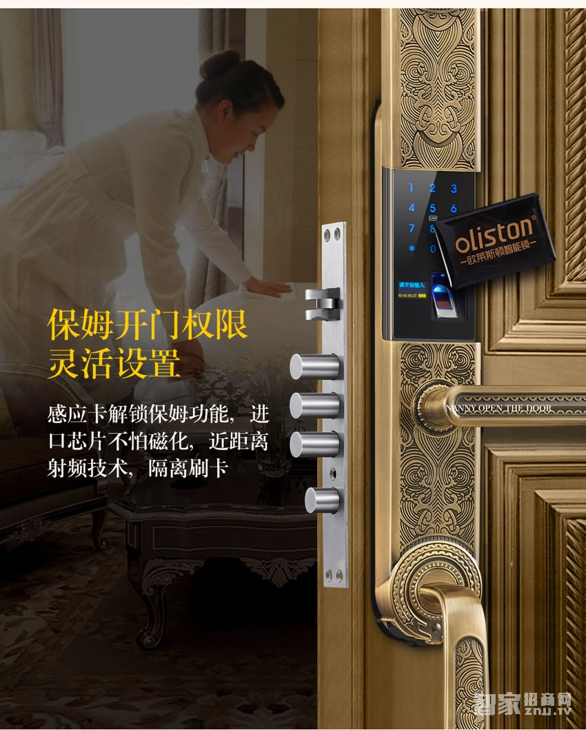 欧莱斯顿 指纹锁智能锁别墅门古典奢华家用电子锁