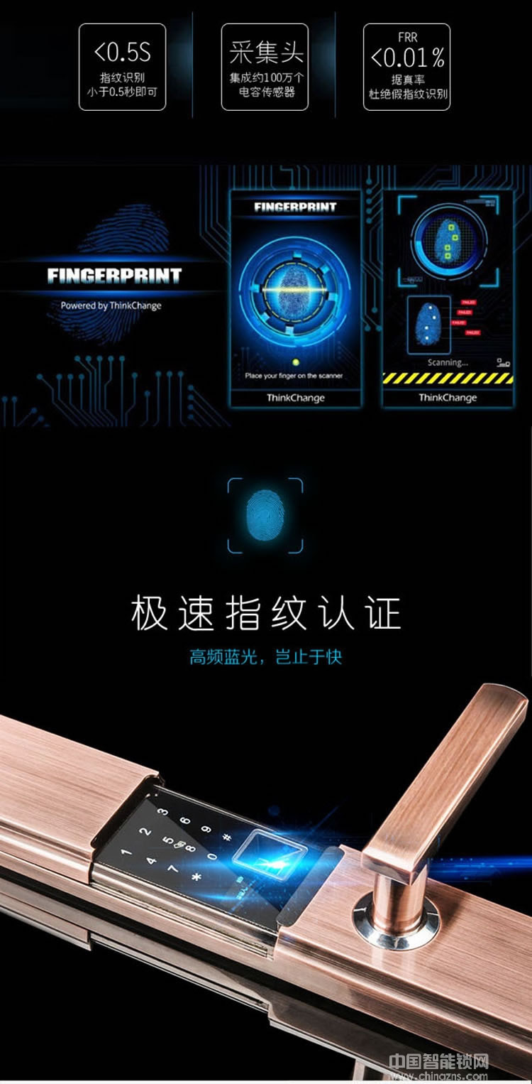 伊派尔指纹锁B级锁芯智能门锁 滑盖智能指纹密码锁
