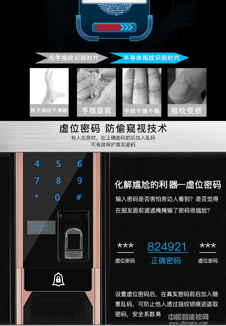 万事威全自动指纹锁 红外识别感应锁
