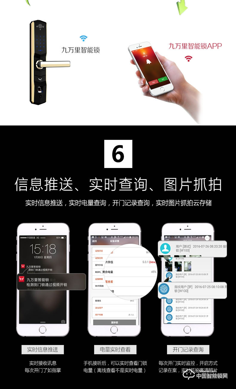 九万里智能锁W100S 指纹锁家用防盗门远程遥控密码锁
