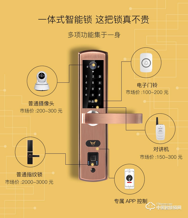 九万里智能锁W300 不锈钢指纹密码锁家用防盗门锁