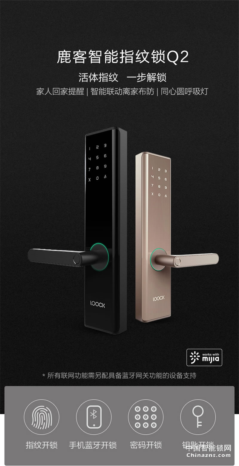 鹿客（LOOCK）Q2指纹锁智能锁 家用防盗门锁