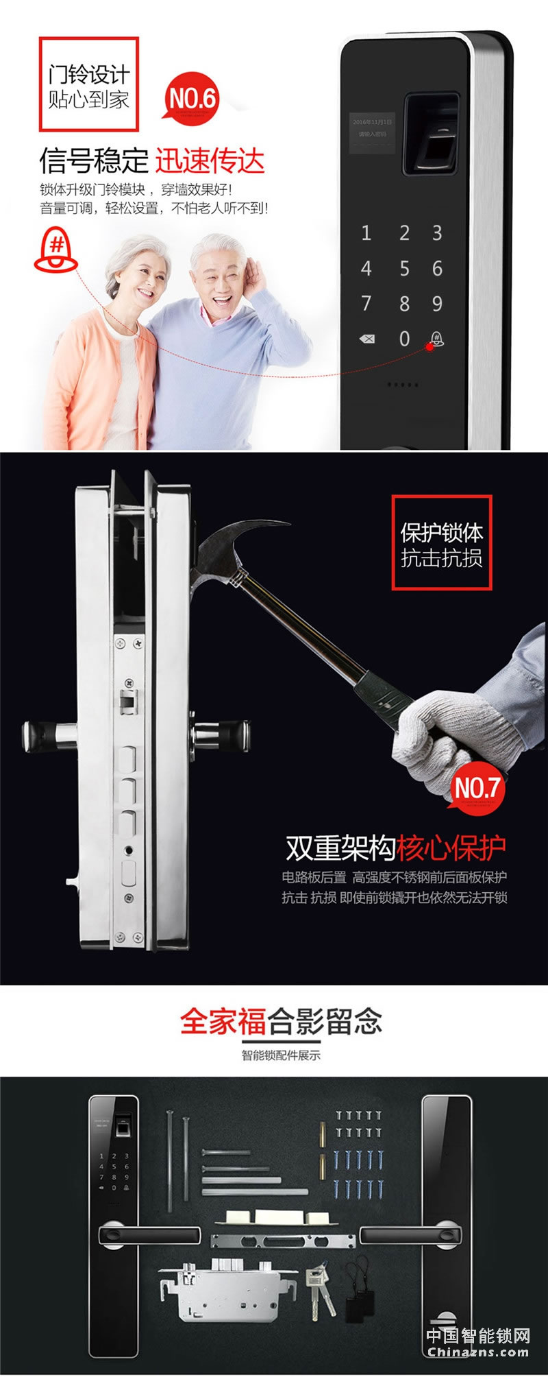 西巢不锈钢指纹锁 RSDXC-QS636 刷卡磁卡感应