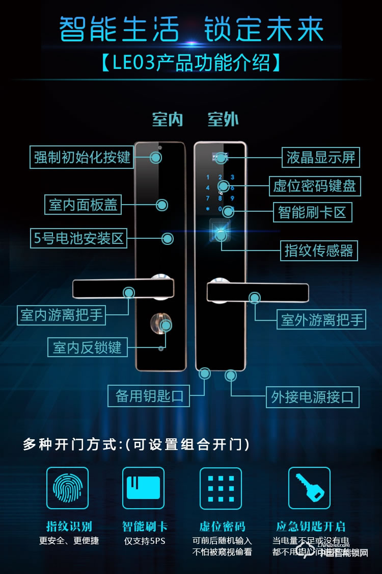 伊派尔指纹锁 智能锁密码锁刷卡锁 家用大门防盗电子锁