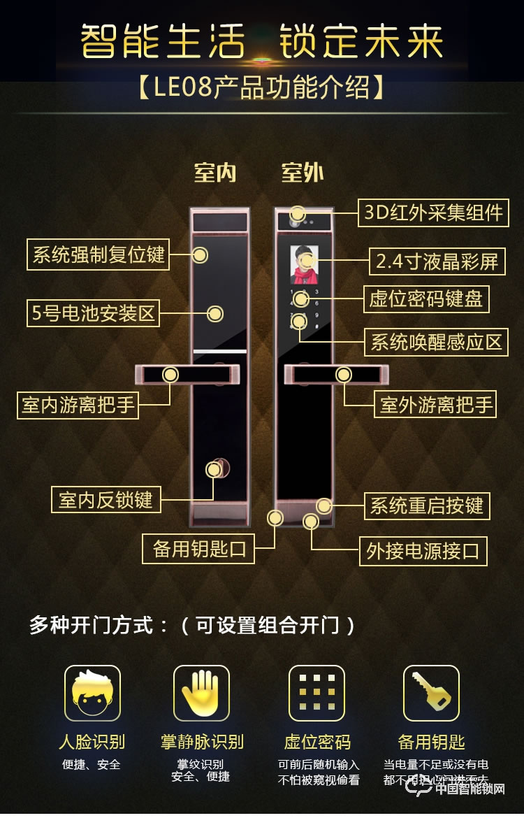 伊派尔指纹锁 人脸识别掌静脉指纹锁家用防盗门锁密码锁