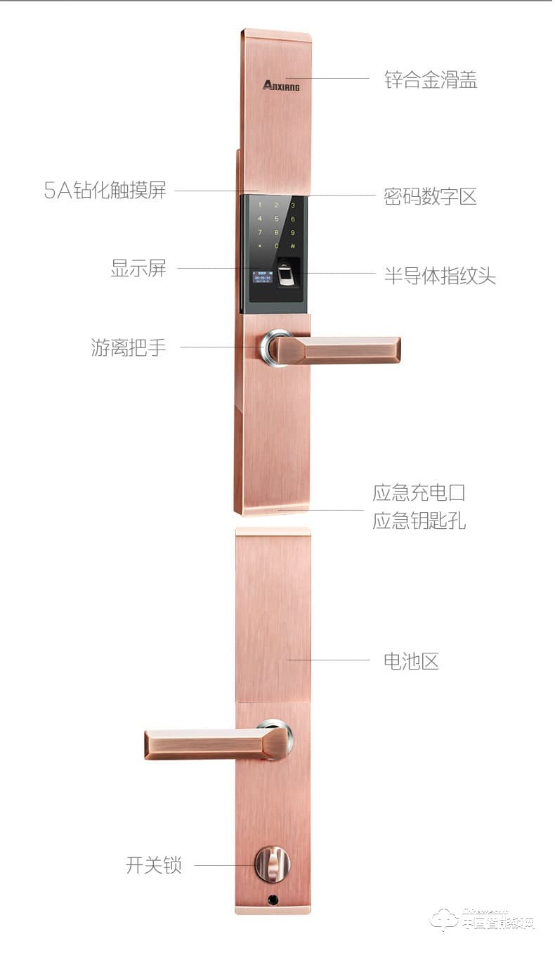 安享指纹锁 滑盖指纹锁 家用防盗电子密码锁