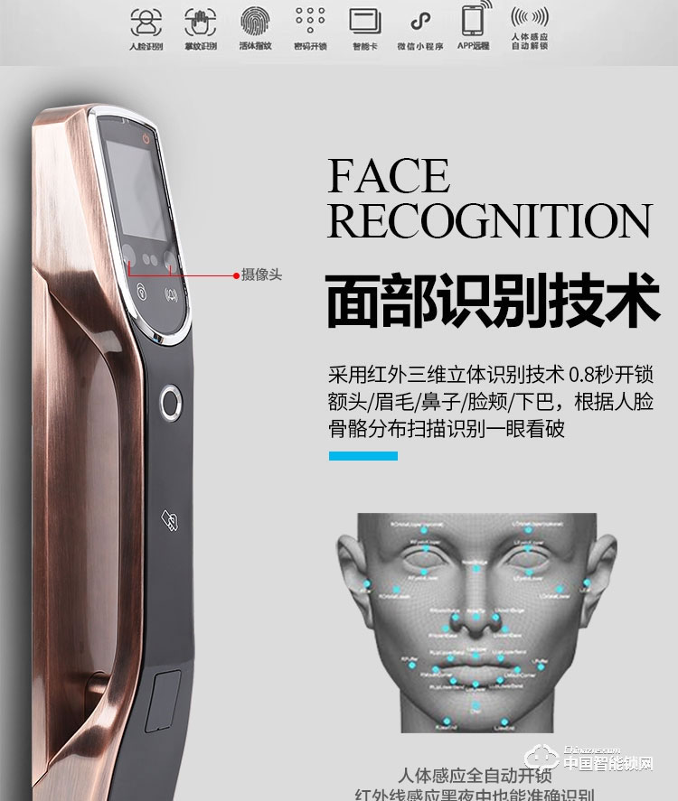 安享指纹锁 人脸识别智能锁 家用防盗电子密码锁