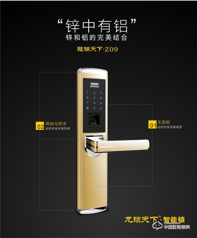 龙锁天下智能锁 指纹密码锁 防盗门锁 电子刷卡锁Z09