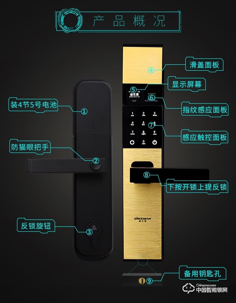 迪克曼智能锁 防盗锁智能锁滑盖锁刷卡锁A10