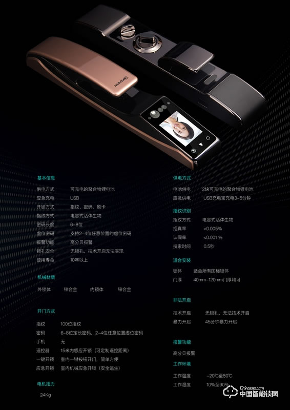 坤坤智能锁 人脸识别智能锁 防盗门电子密码锁K1