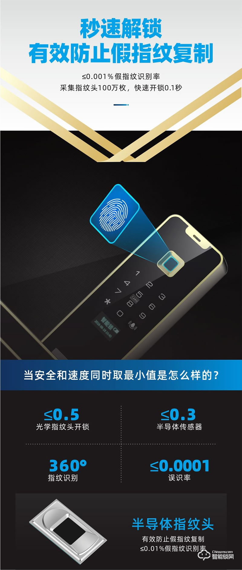 鸿兴福智能锁 A8001直板智能指纹锁