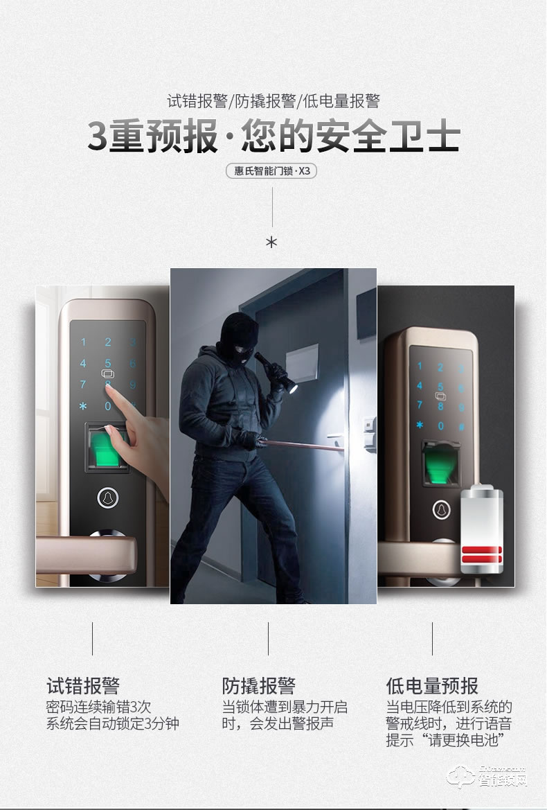 惠氏智能锁 X3防盗门密码锁大门锁感应锁