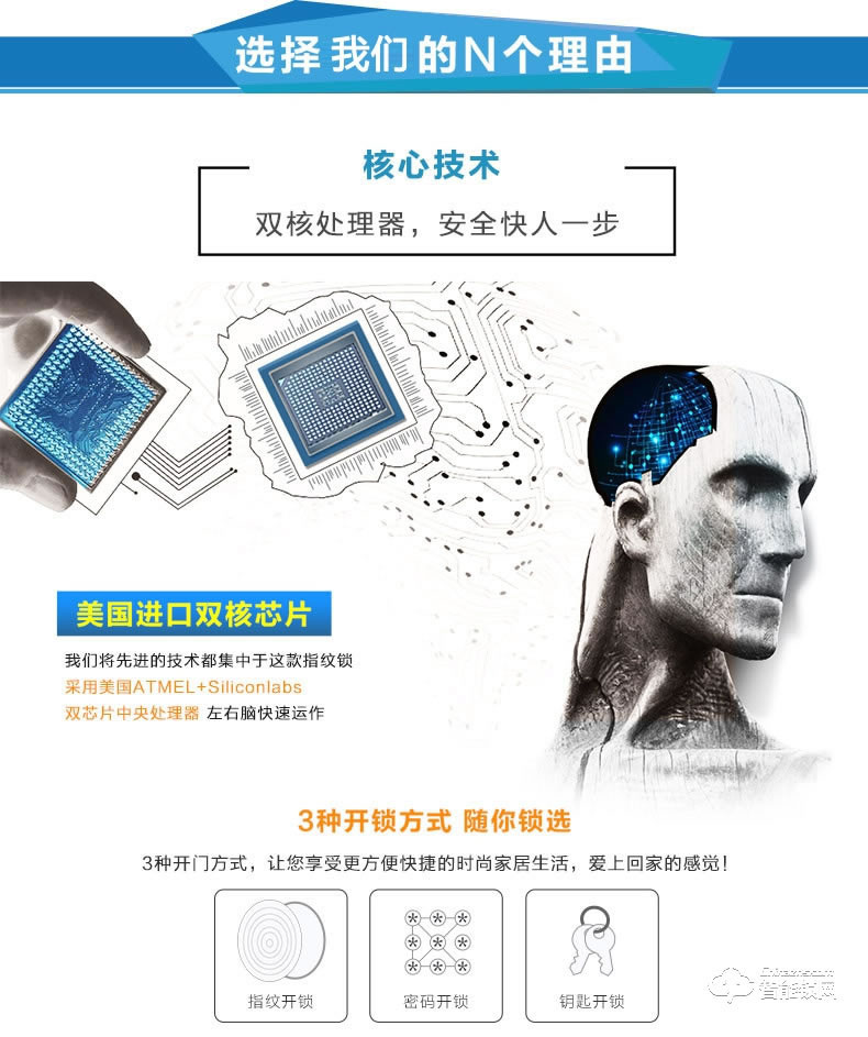 中霸智能锁 B57指纹密码锁 别墅门防盗智能锁