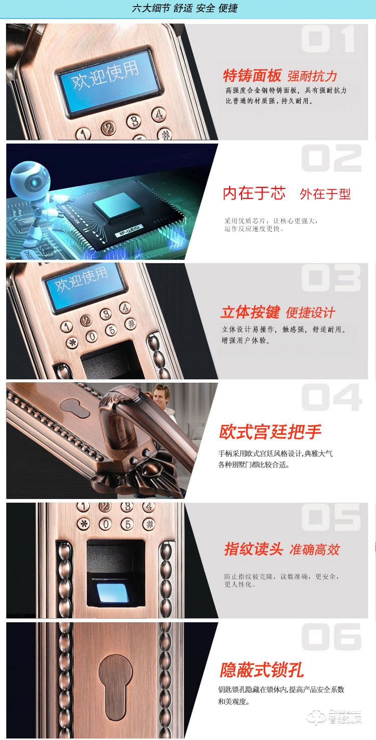 中霸智能锁 B67指纹密码锁 别墅智能门锁