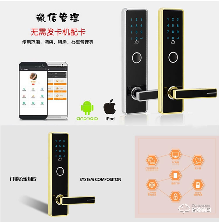 居顶指纹锁 远程APP智能感应锁