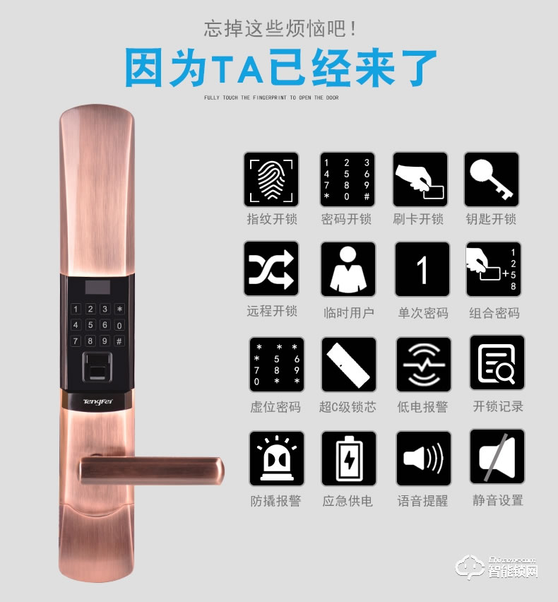 腾飞指纹锁 APP滑盖刷卡感应锁