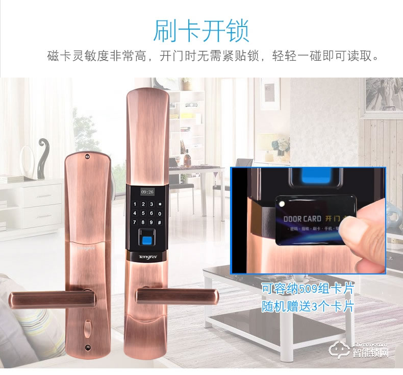 腾飞指纹锁 APP滑盖刷卡感应锁
