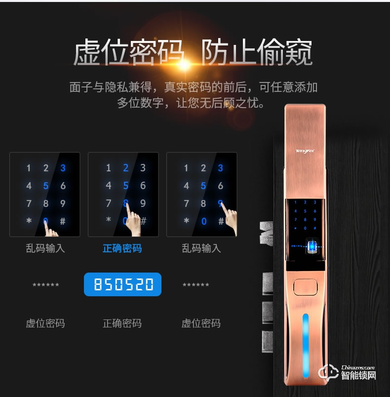 腾飞指纹锁 家用密码锁推拉式防盗门智能感应锁