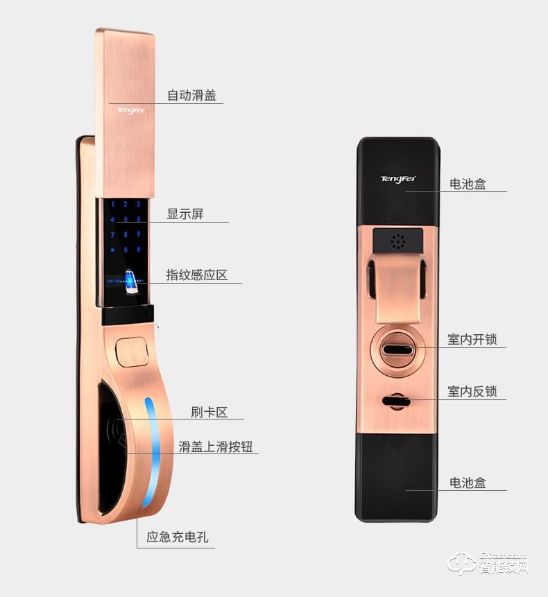 腾飞指纹锁 家用密码锁推拉式防盗门智能感应锁