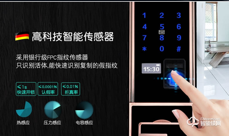 腾飞指纹锁 家用防盗门锁办公刷卡锁