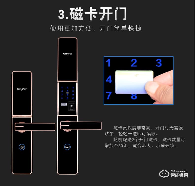 腾飞指纹锁 家用办公室内卧室房门大门电子防盗门锁
