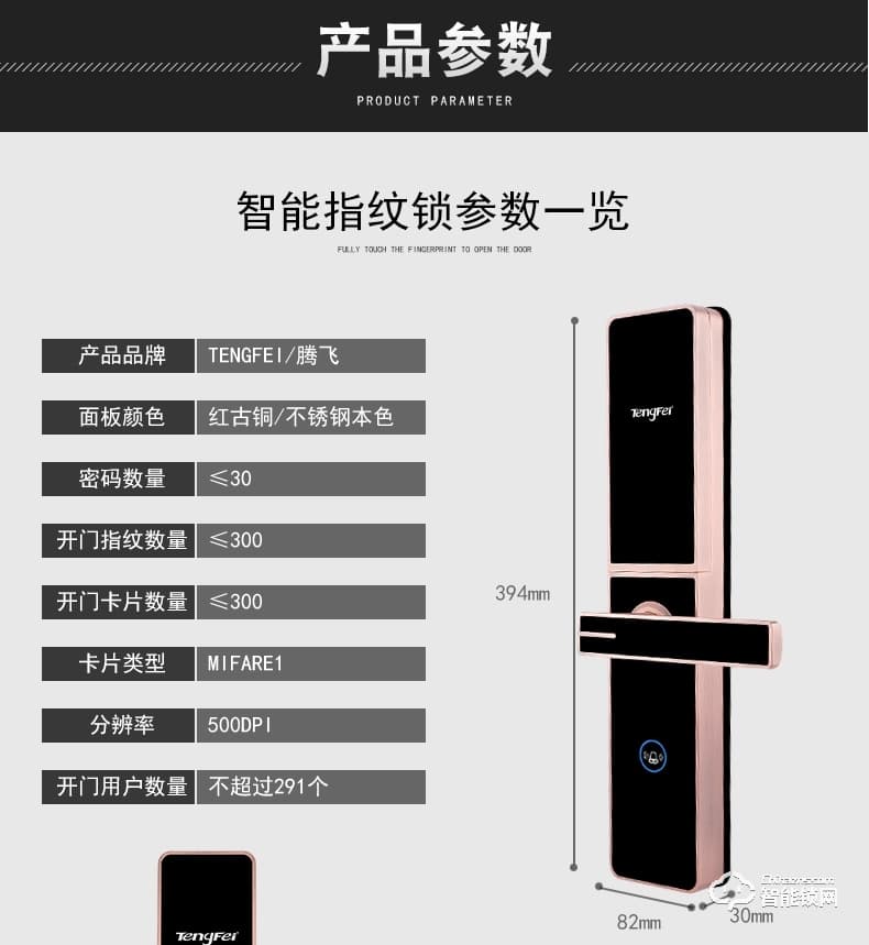 腾飞指纹锁 家用办公室内卧室房门大门电子防盗门锁