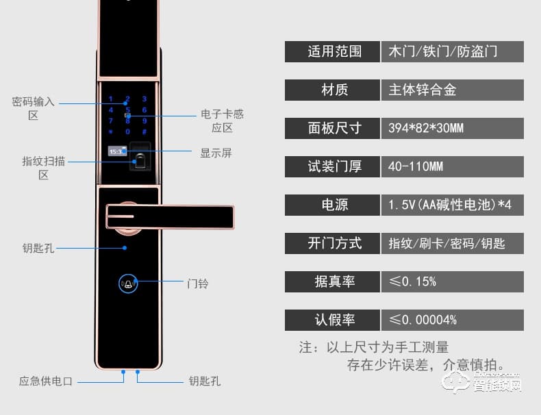 腾飞指纹锁 家用办公室内卧室房门大门电子防盗门锁