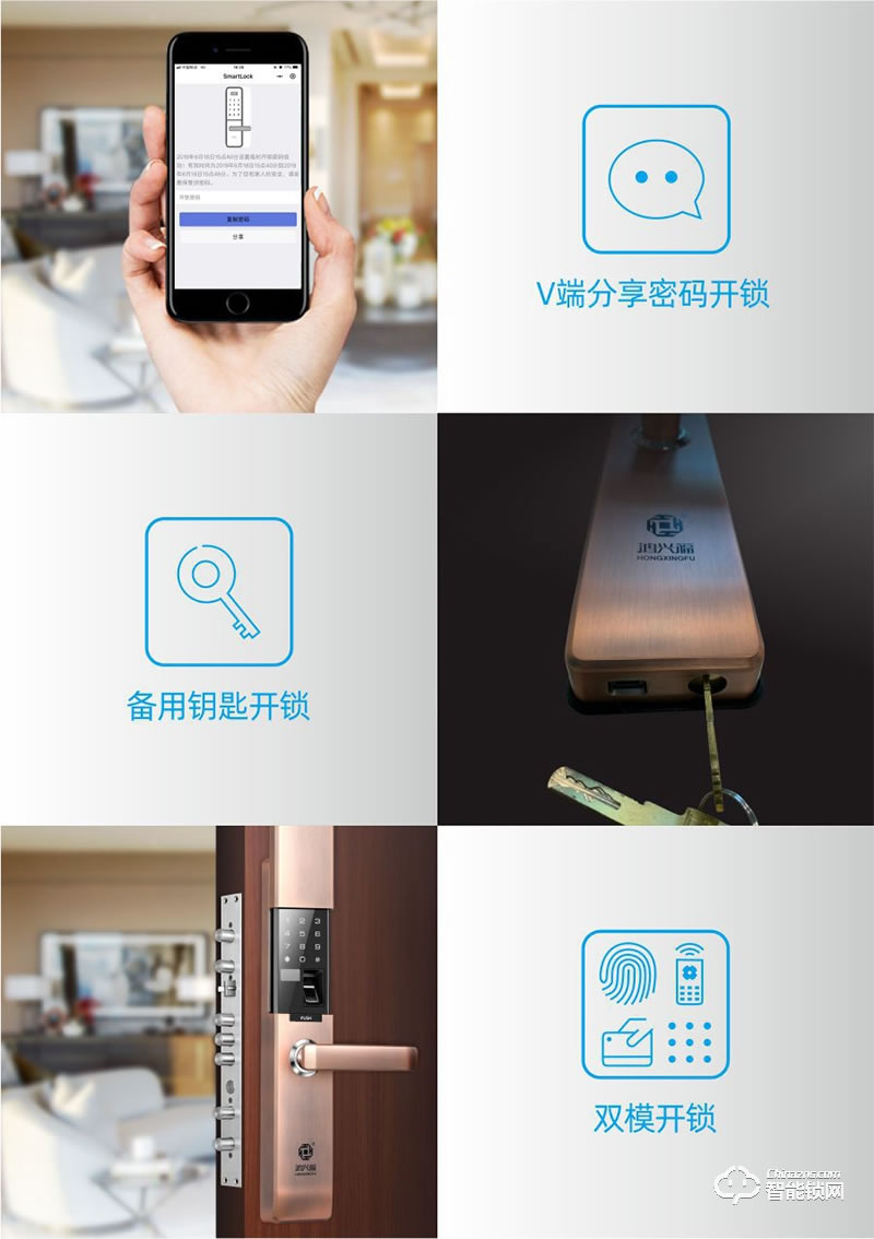 鸿兴福智能锁 H6002全自动滑盖智能指纹锁