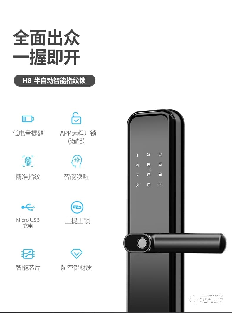 AOC智能锁 H8一握开家用防盗门智能门锁