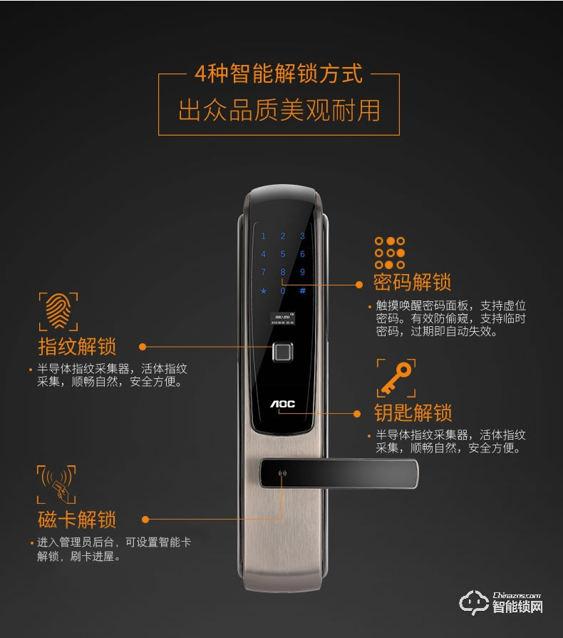 AOC智能锁 A058家用防盗门大门指纹锁电子锁