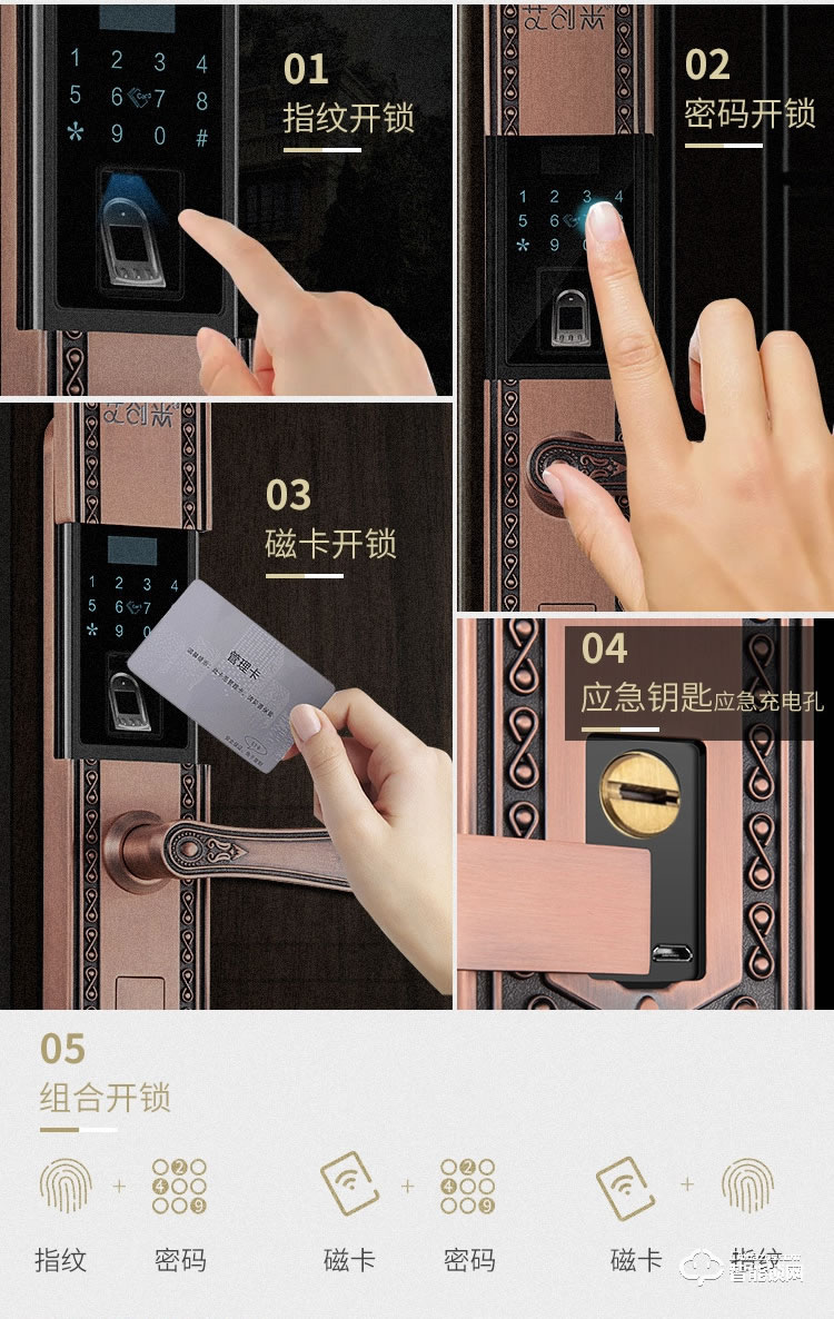 艾创米智能锁 D1欧式古典家用防盗门密码锁