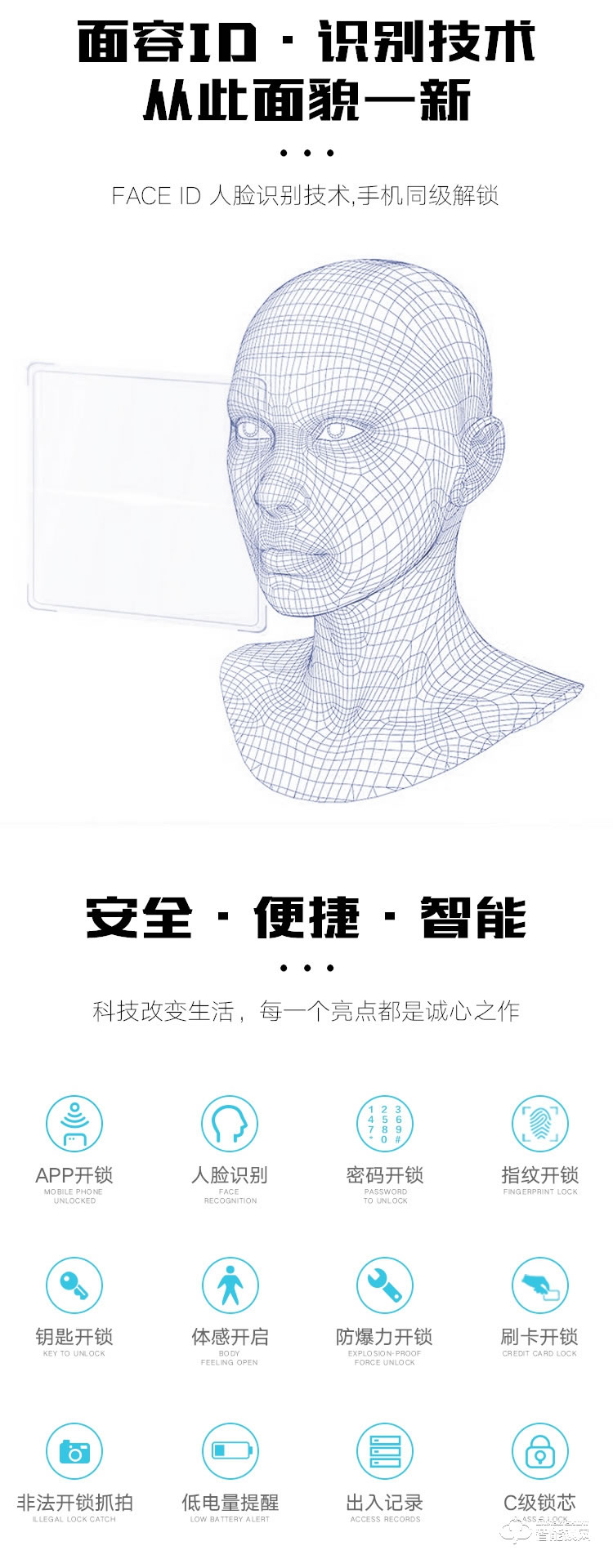 艾创米智能锁 F3全自动人脸识别智能锁电子门锁