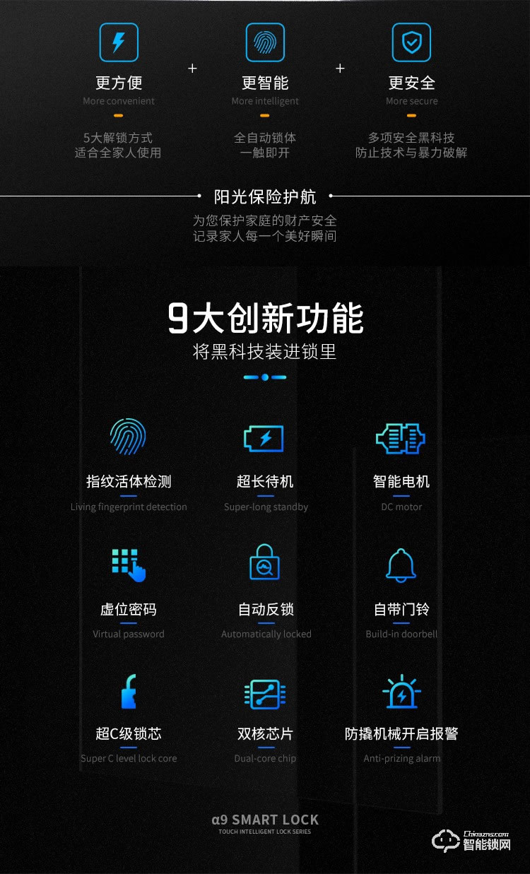 西红仕智能锁 α9防盗门密码智能指纹锁