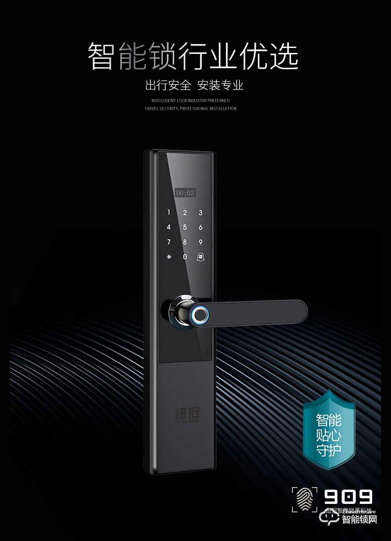 纽冠智能锁 N909品一握即开指纹锁智能锁