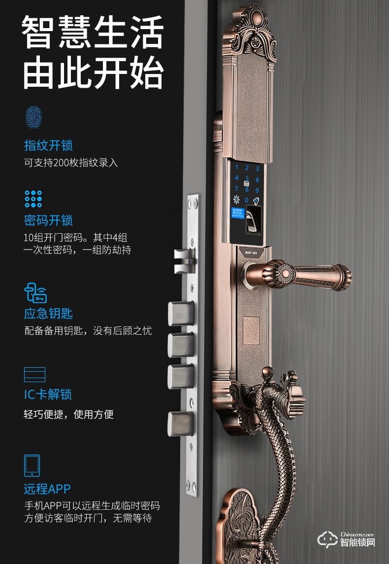 幻侣智能锁 龙头别墅门全自动双开门智能密码锁