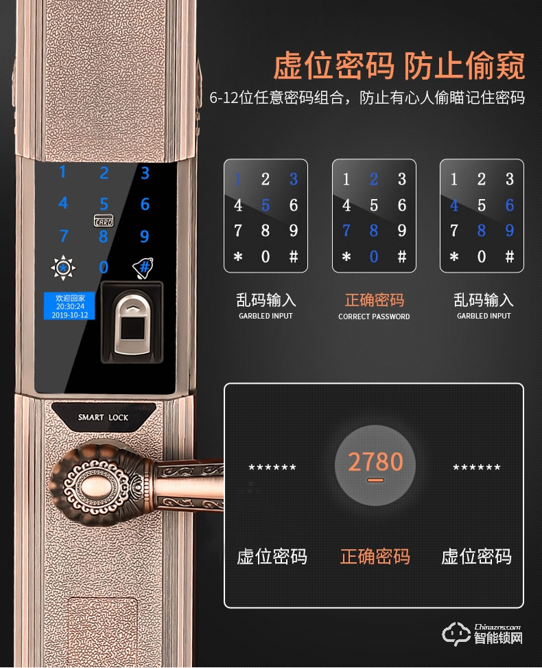幻侣智能锁 龙头别墅门全自动双开门智能密码锁