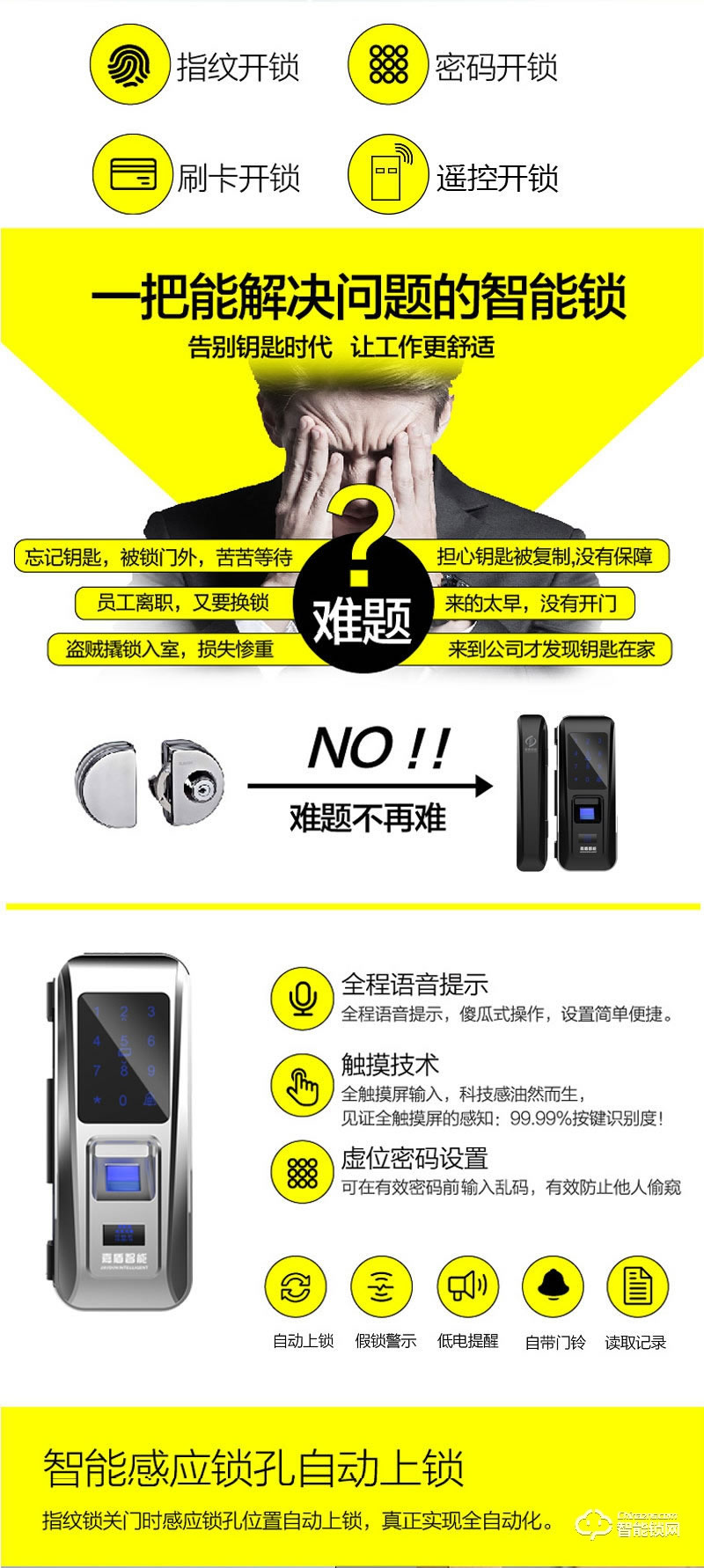 嘉盾智能锁 办公室密码锁玻璃门锁