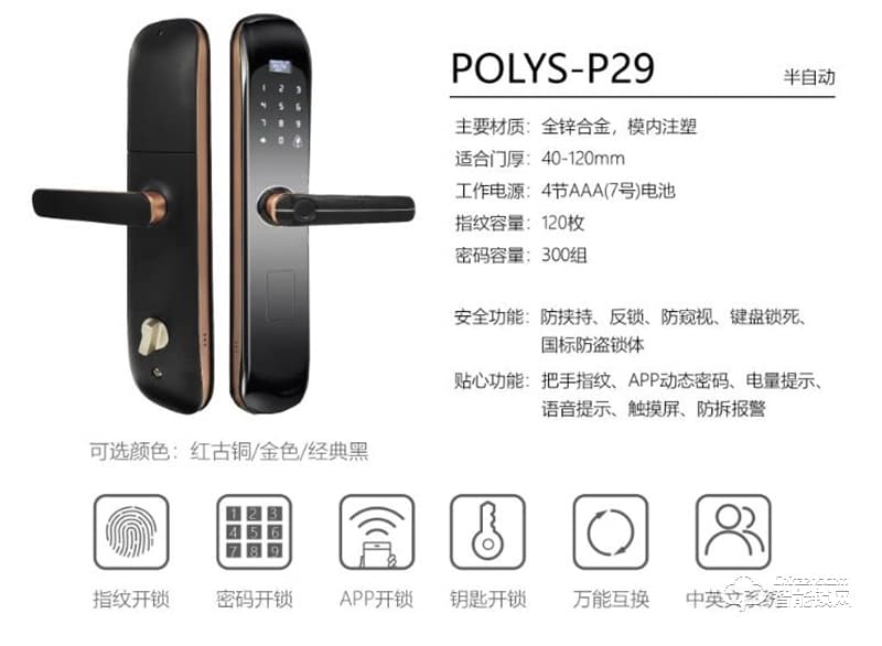 铂力斯盾智能锁 P29一握开家用防盗门锁指纹