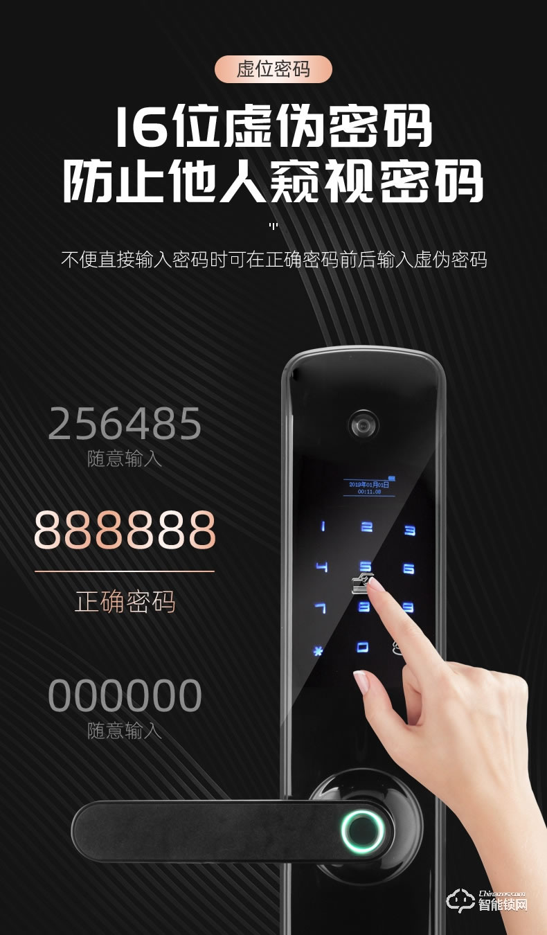 Housetek智能锁 L1808猫眼版一握开半导体指纹锁