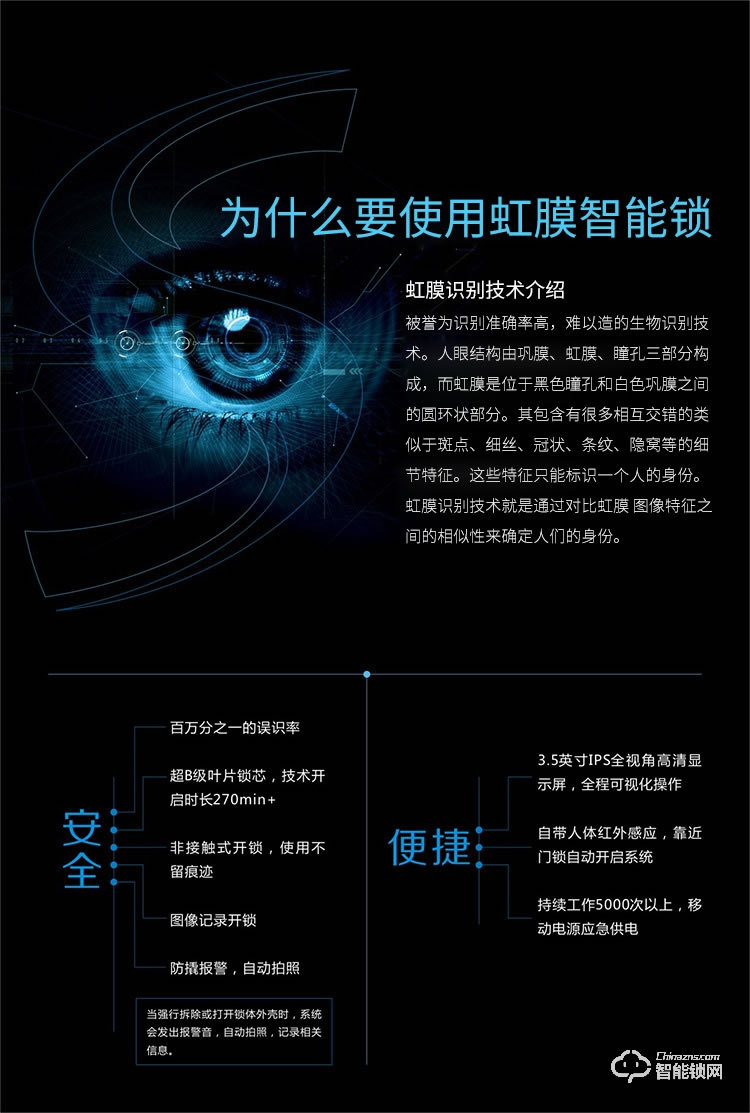 沃德浮智能锁 H01虹膜全自动智能锁密码电子锁