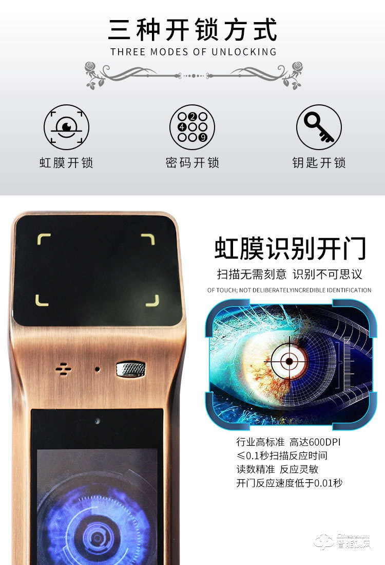 沃德浮智能锁 H01虹膜全自动智能锁密码电子锁
