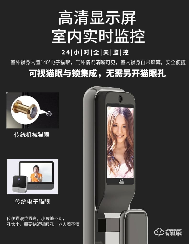 艾仕臣智能锁 ASC-QA002全自动远程监控摄像头电子锁