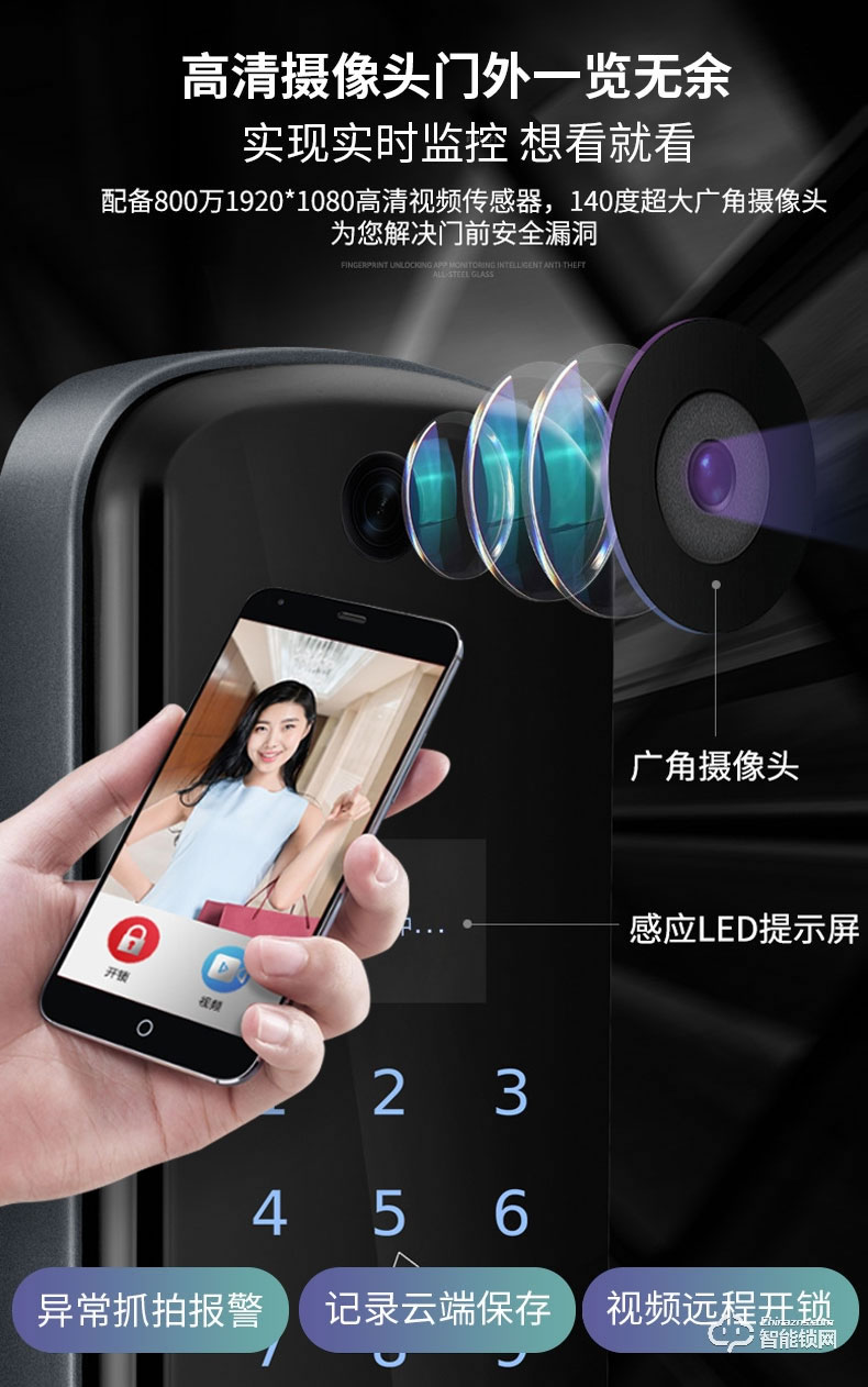 艾仕臣智能锁 AS-004全自动带监控摄像头电子锁