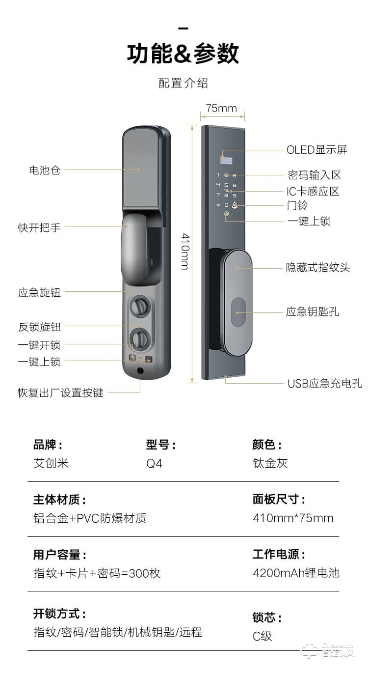 艾创米智能锁 Q4全自动刷卡密码电子锁