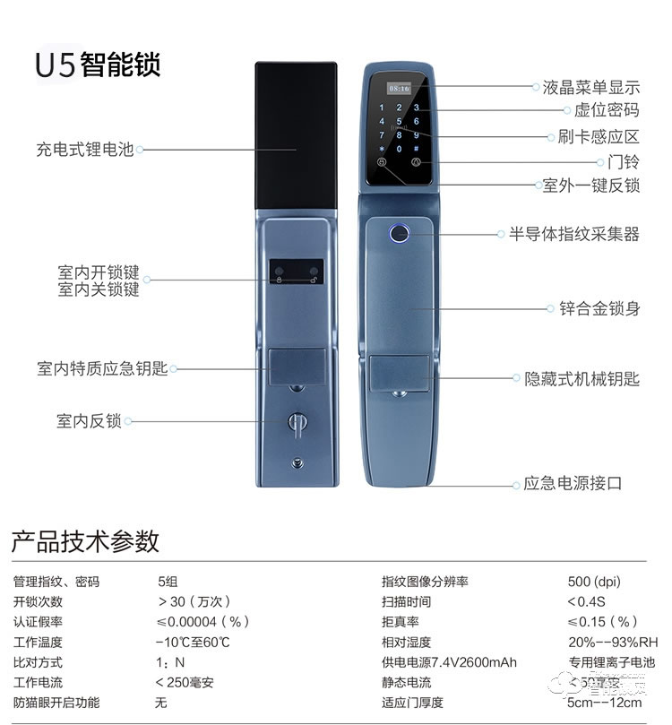 英菲迪尔智能锁 U5全自动一握开推拉式智能锁