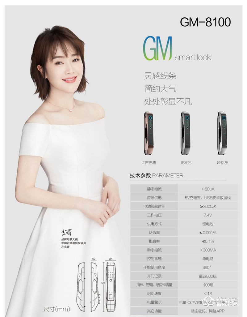 亚蒂仕智能锁 GM8100家用指纹密码智能锁